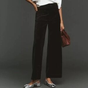 Maeve The Colette Black Velvet Wide Leg Full Length High Rise Pants Size 29